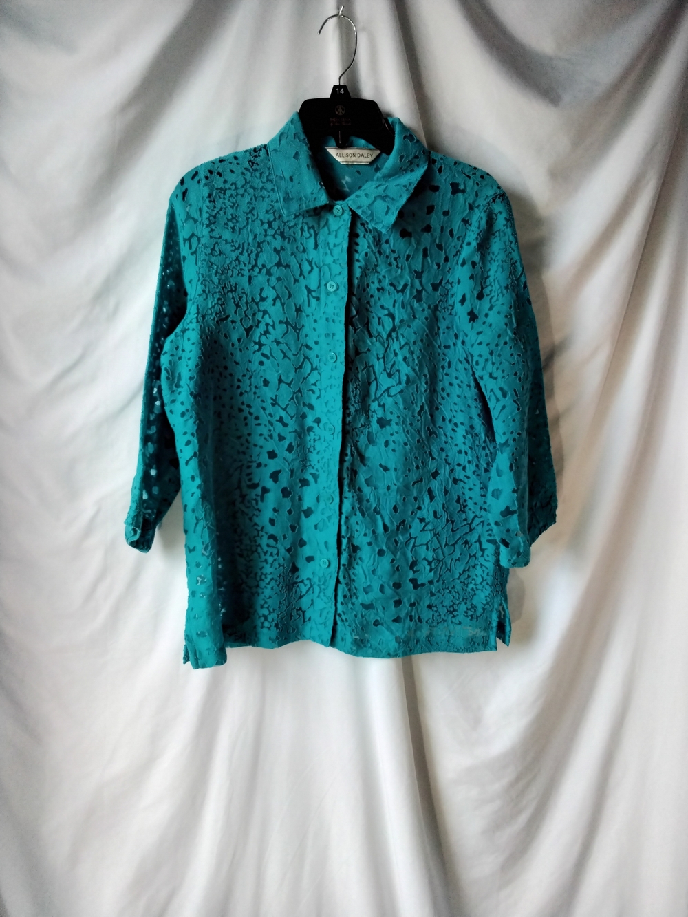 Allison Daley Teal Lace-Overlay Button Down Shirt